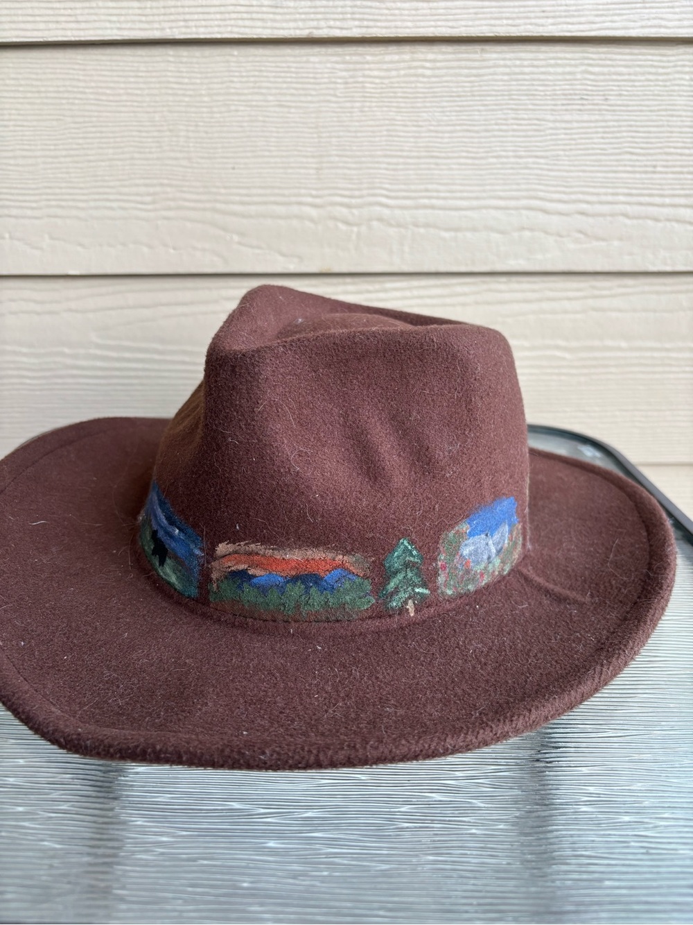 Brown Custom Painted Felted Wool Fedora Hat - Men Accessories